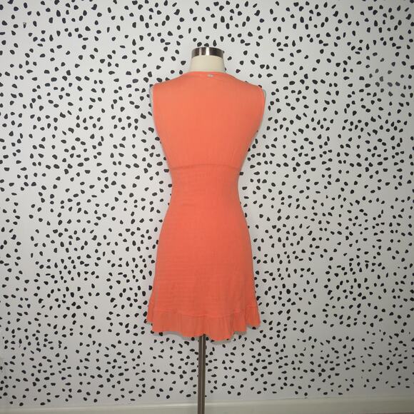 O’Neill Hot Coral Dallas Smocked Sleeveless V-Neck Ruffle Hem Dress - Picture 7 of 10